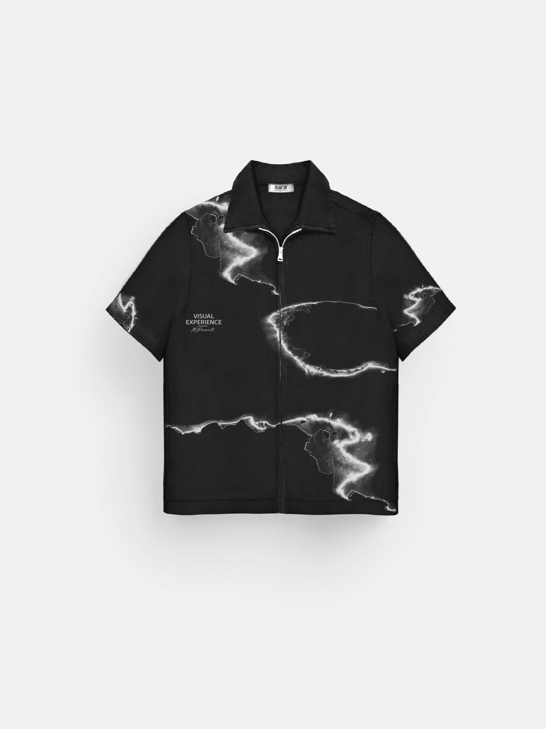 Oversize Burned Paper Zipper Shirt - Black and White