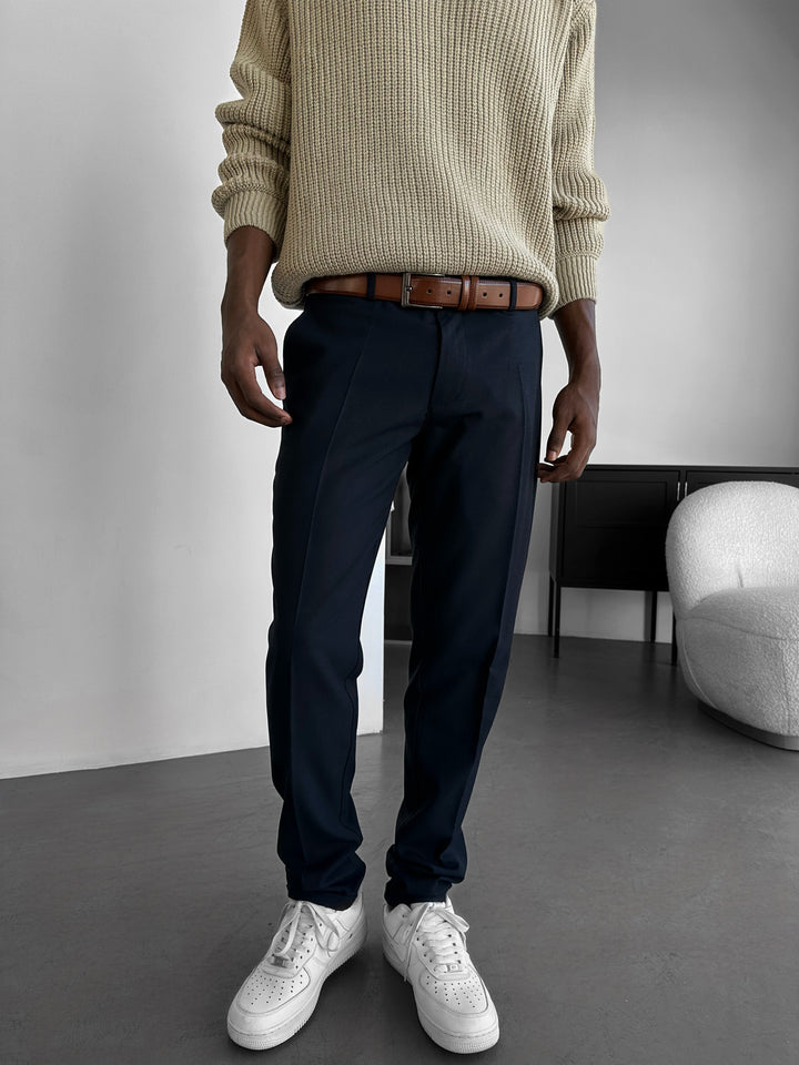Comfort Pleated Trousers - Navy Blue