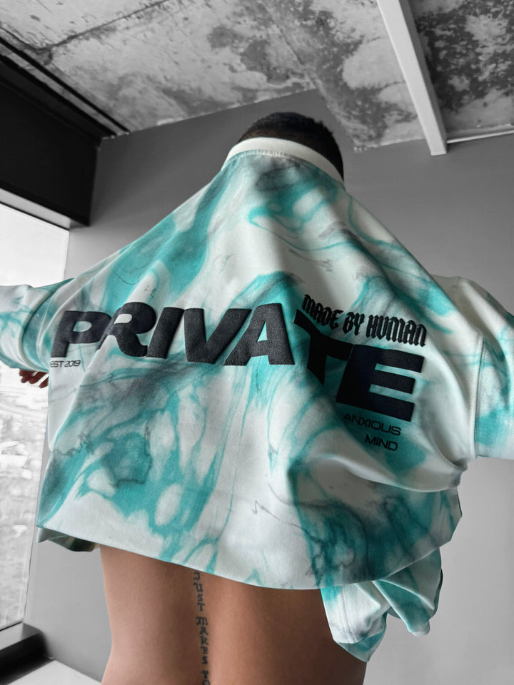 Oversize Private Smoke T-shirt - White and Turquoises