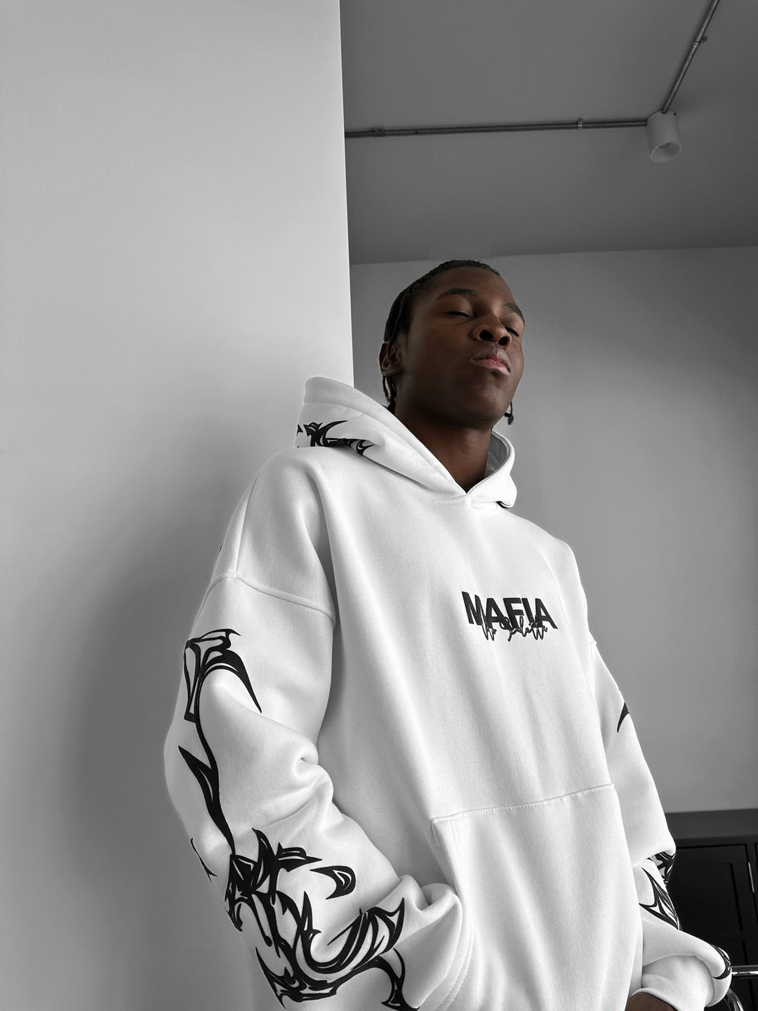 Oversize Mafia Tribal Hoodie - White