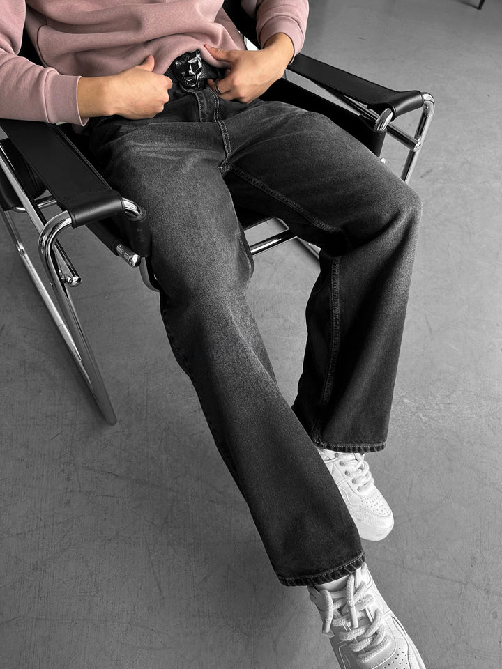 Relax Baggy Washed Jeans  - Black