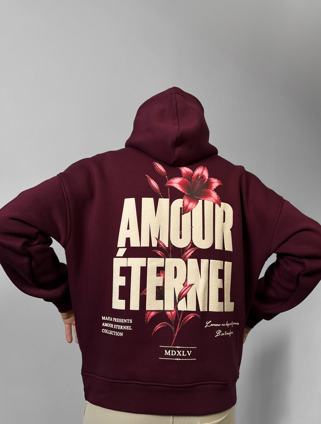 Oversize Amour Éternel Hoodie - Bordeaux