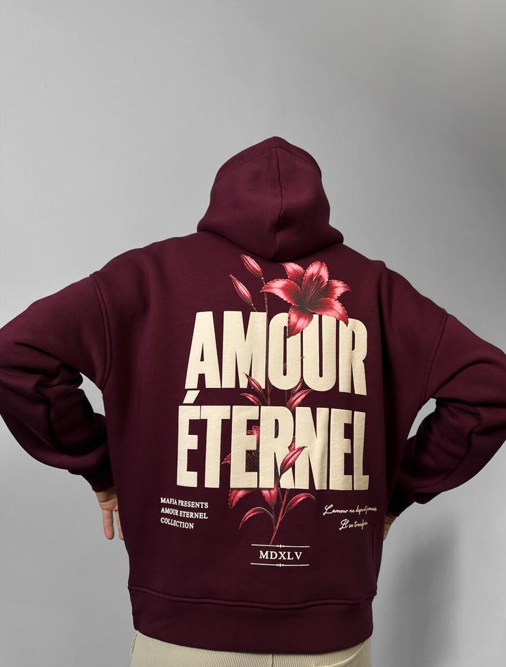 Oversize Amour Éternel Hoodie - Bordeaux