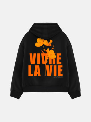 Oversize Vivre La Vie Hoodie - Black and Orange