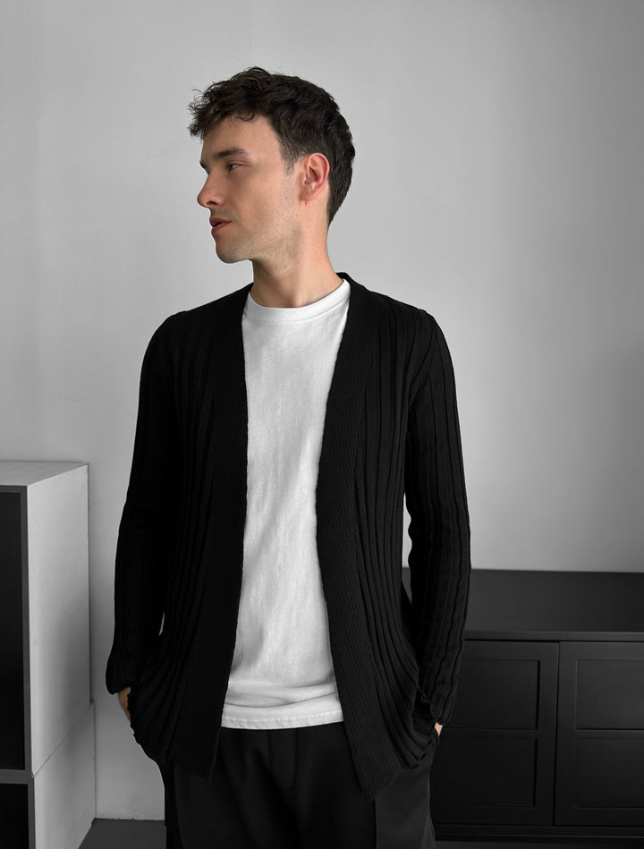 Slim Fit Knit Cardigan - Black