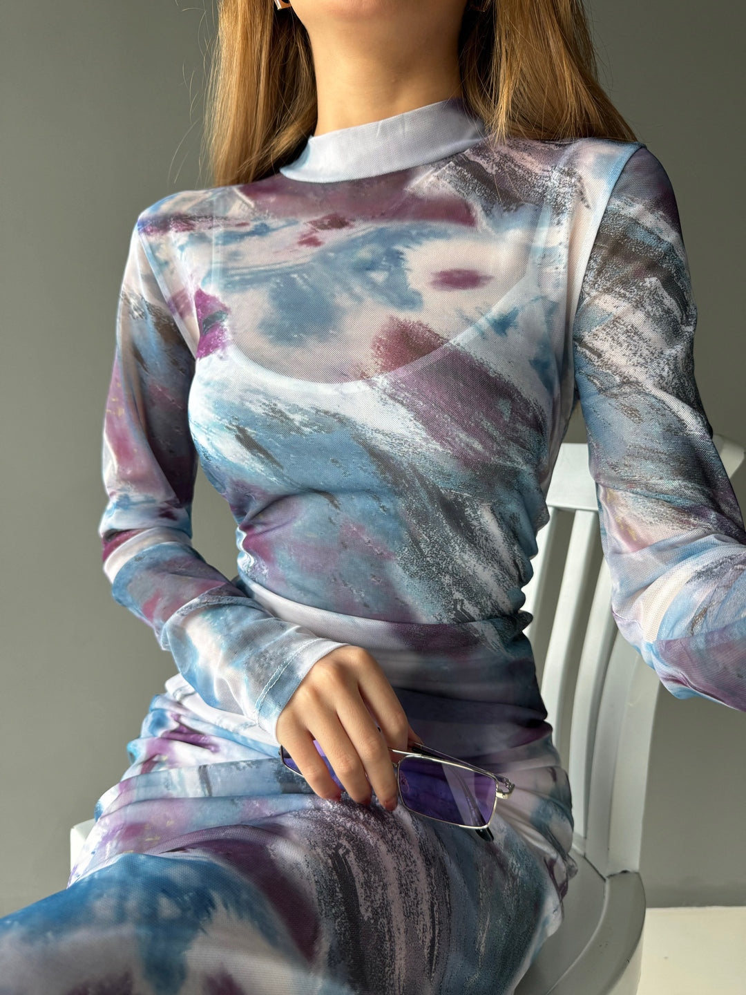 Transparent Pattern Maxi Dress - Light Blue