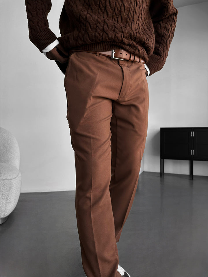 Comfort Pleated Trousers - Brown