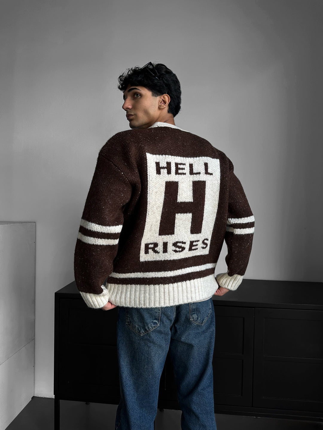Oversize Knit Letter Sweater - Brown