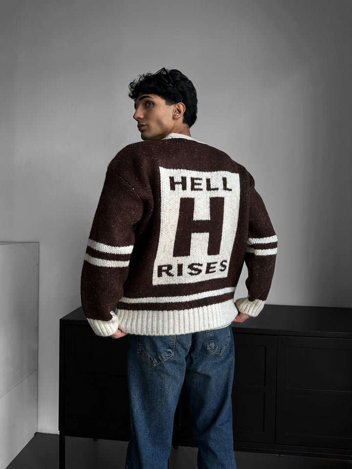 Oversize Knit Letter Sweater - Brown