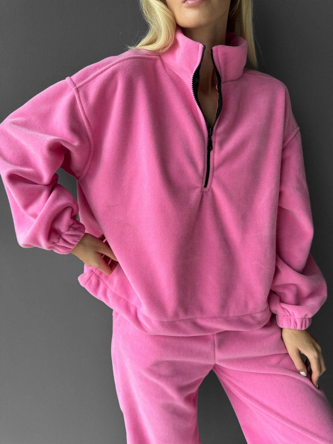 Fleece Sweatshirt with Zip - Bubblegum