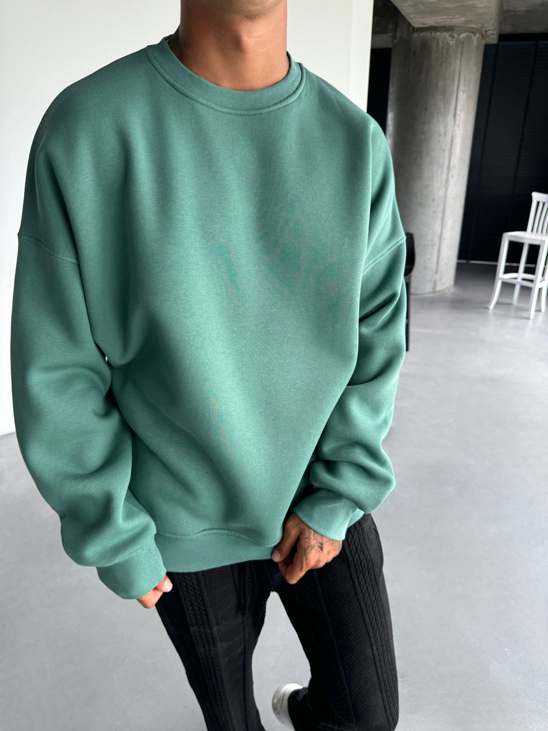 Oversize Basic Sweatshirt - Faded Green