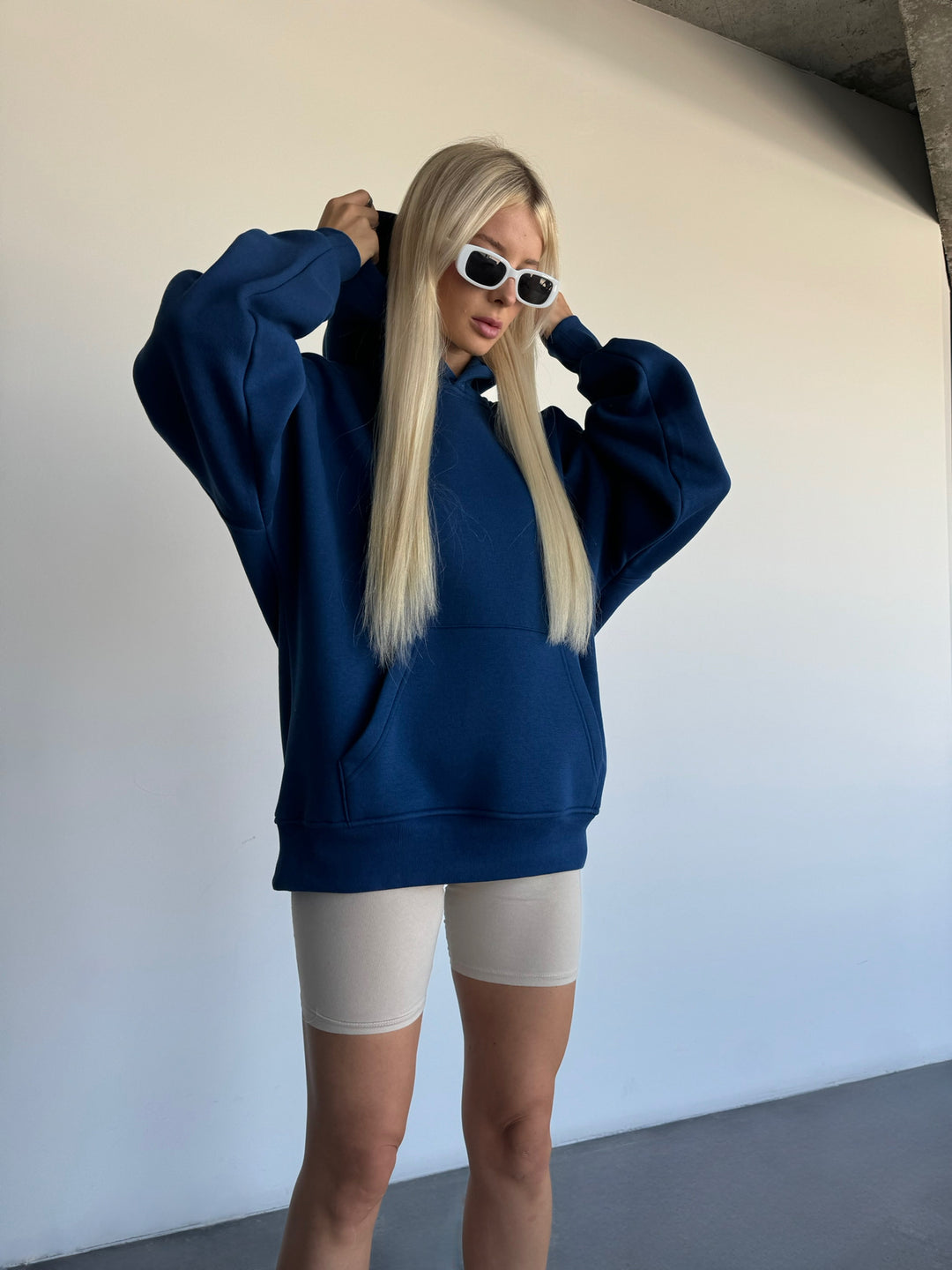 Oversize Basic Hoodie - Navy Poeny