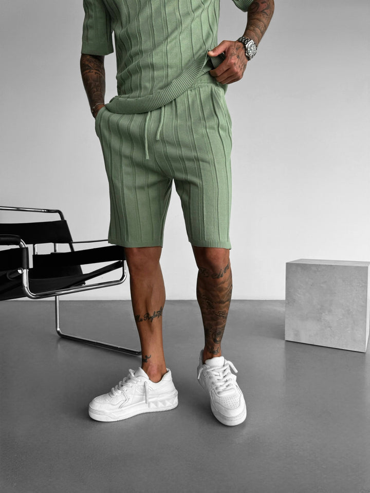 Loose Fit Wide Ribbed Shorts - Moss