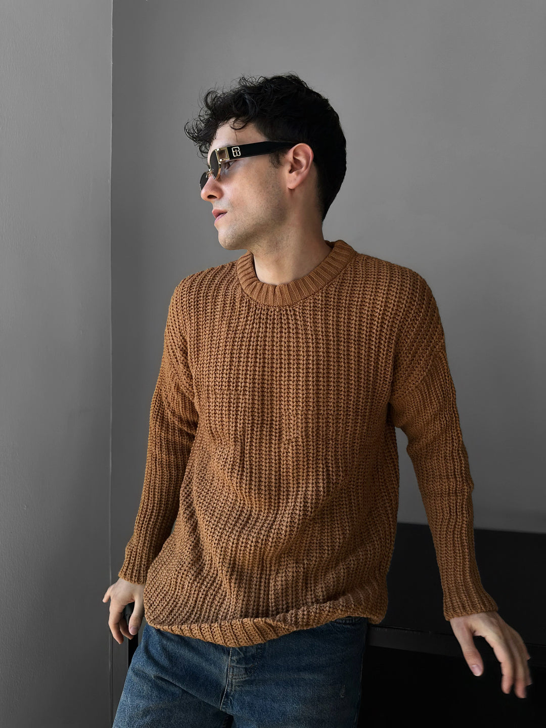 Slim Fit Braid Knit Sweater - Saffron