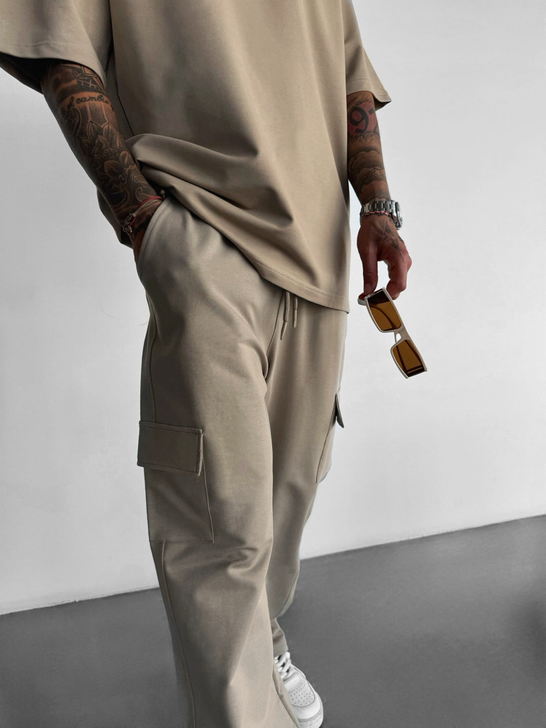 Loose Fit Pocket Trousers - Stone