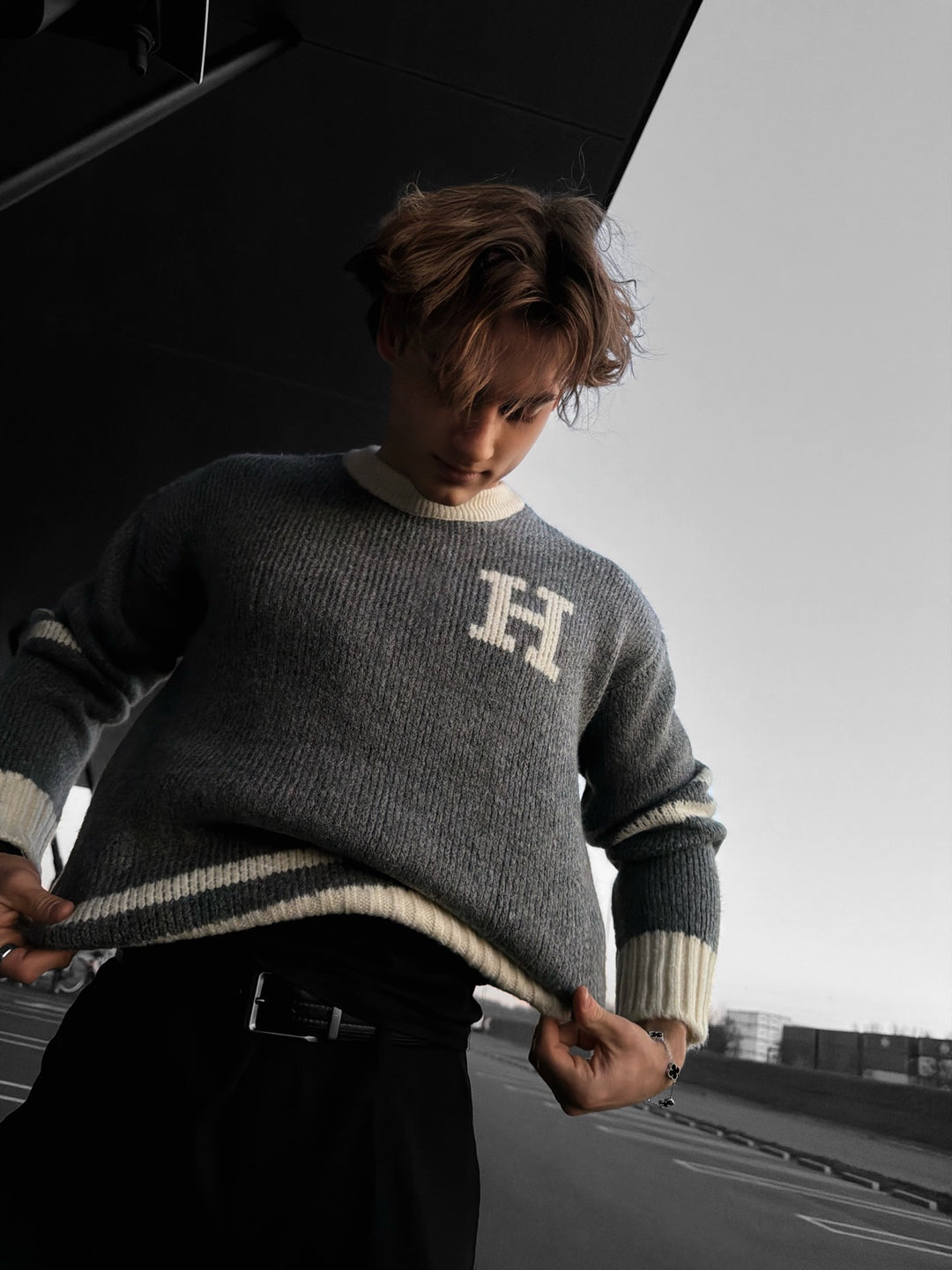 Oversize Knit Letter Sweater - Ecru