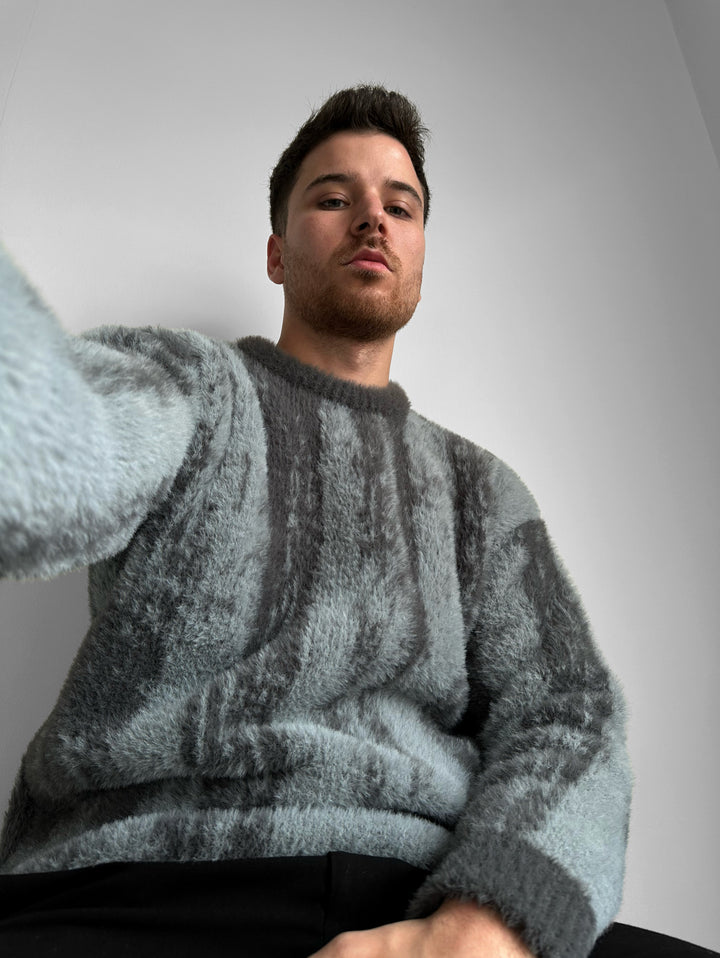 Oversize Brushstroke Effect Knit Pullover - Anthracite