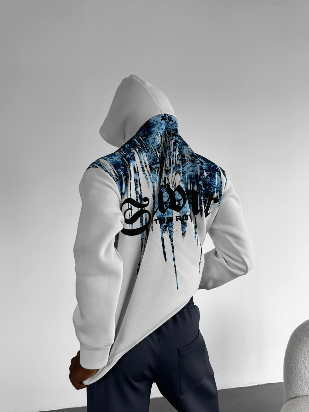 Oversize Souvenir Hoodie - White and Blue