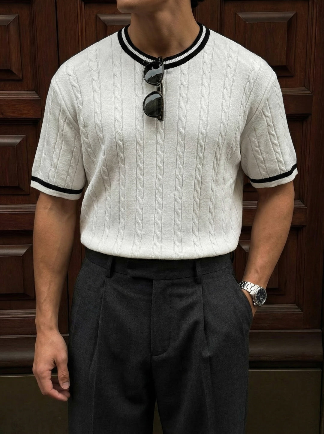 Regular Fit Braid Knit T-shirt - Ecru