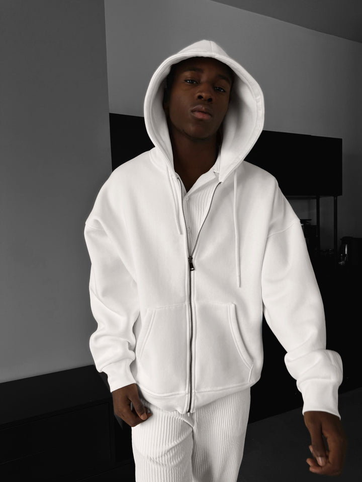 Oversize Basic Zipper Hoodie - White