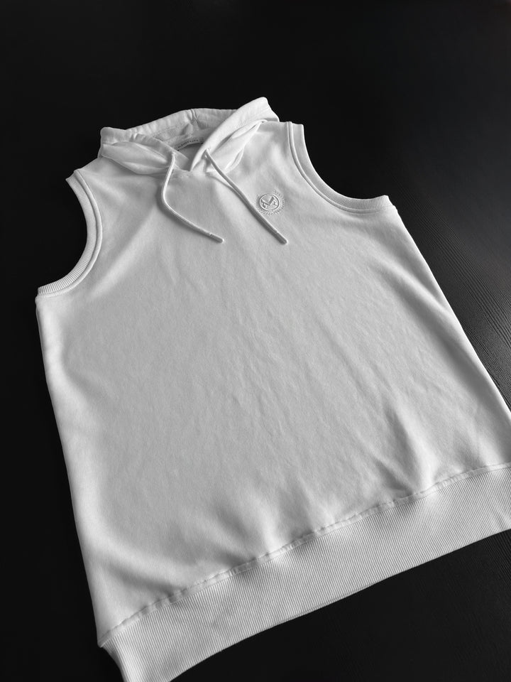 Loose Fit Sleeveless Hoodie - White