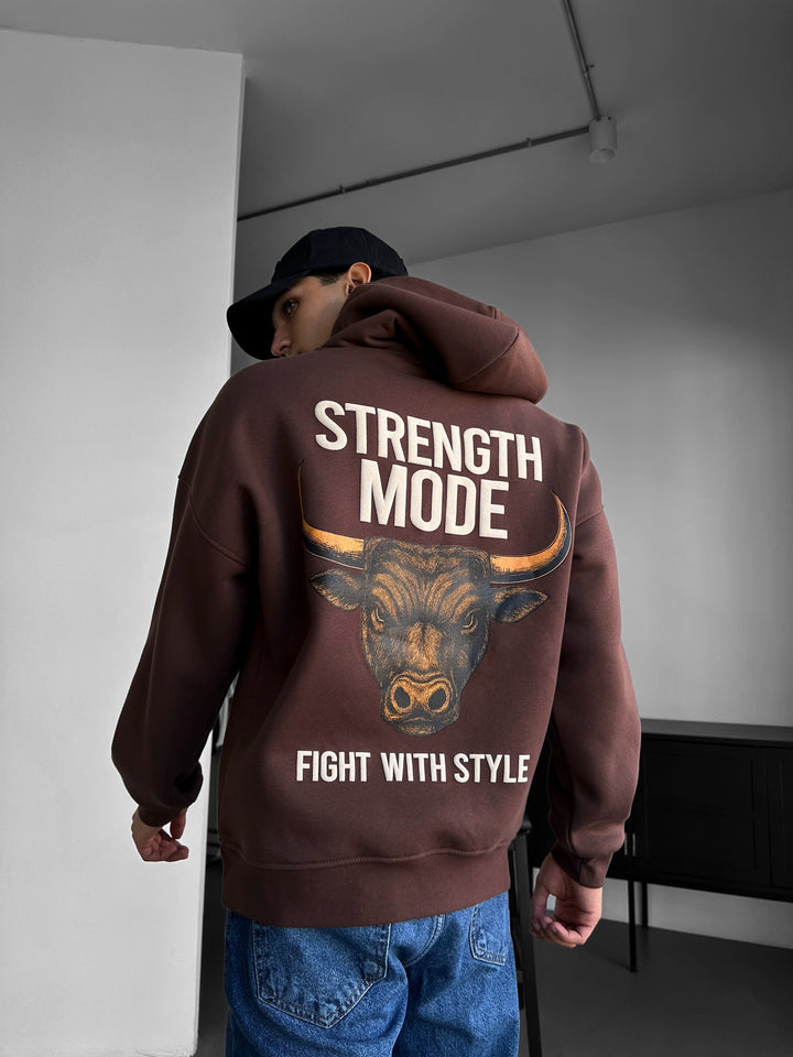 Oversize Strength Mode Hoodie - Brown
