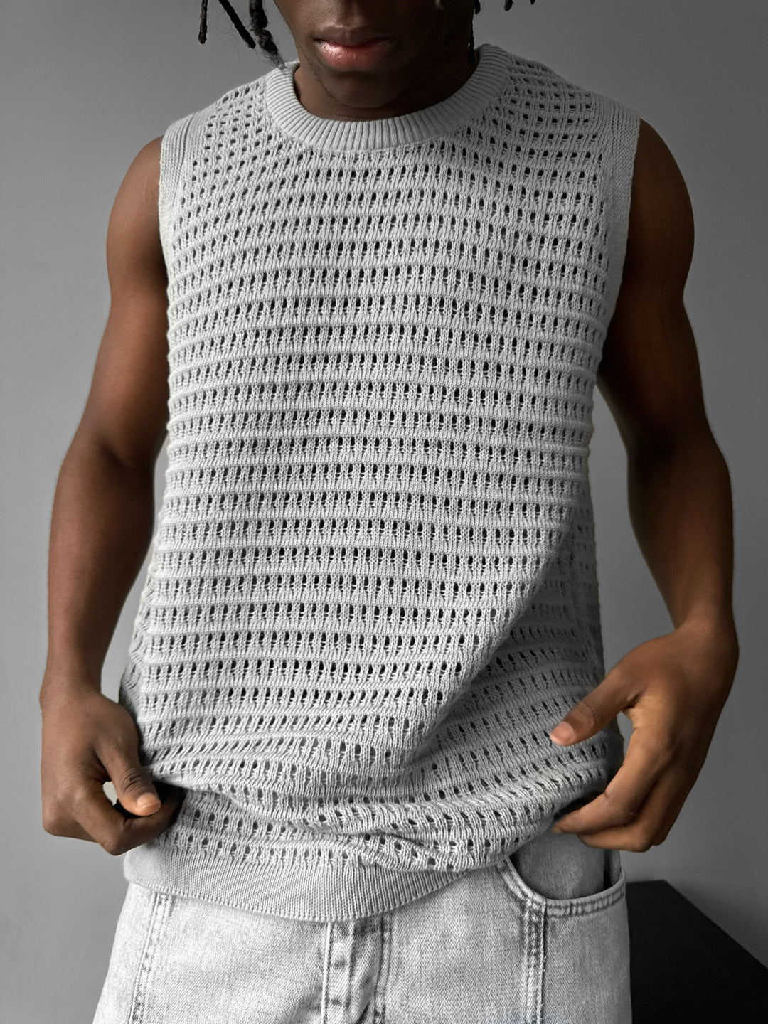 Oversize Grid Tanktop - Grey