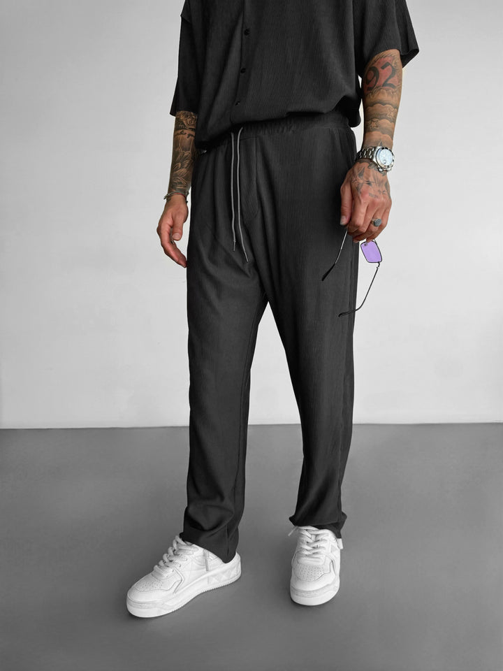 Loose Fit Ribbed Trousers - Anthracite