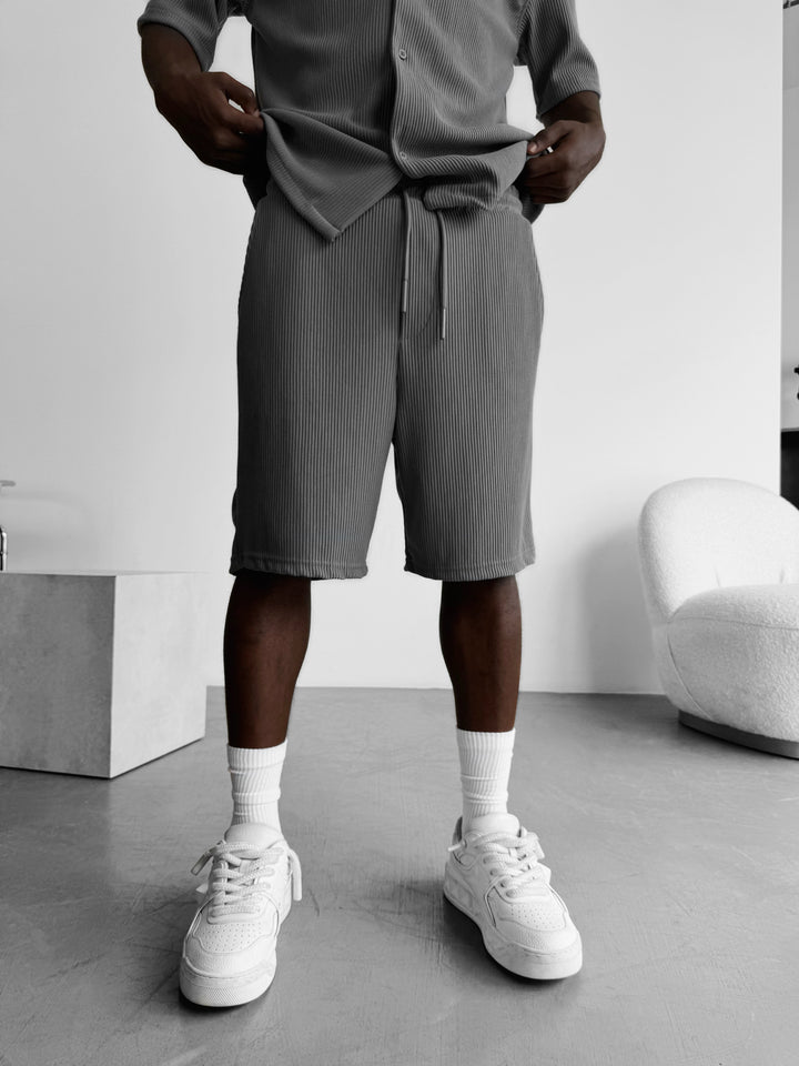 Loose Fit Cord Shorts - Grey