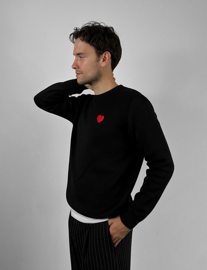 Regular Fit Heart Detail Thin Sweater - Black