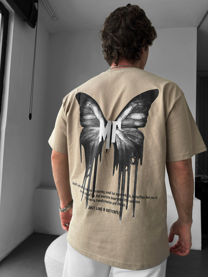 Oversize 'Like a Butterfly' T-Shirt - Beige