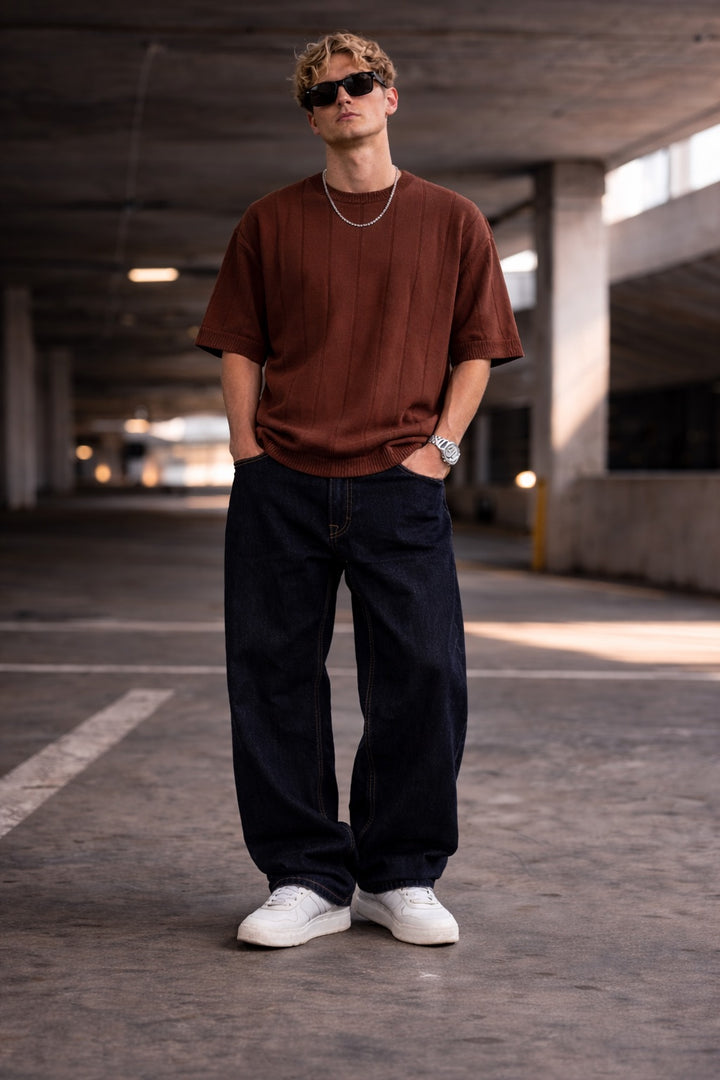 Regular Fit Knit Lines T-shirt - Dark Brown