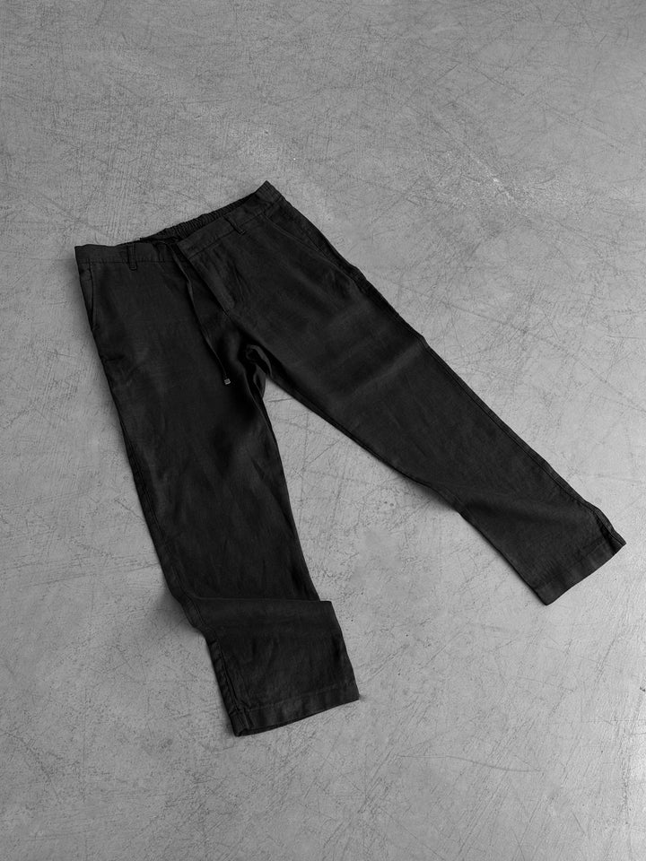 Loose Fit Linen Trousers - Black