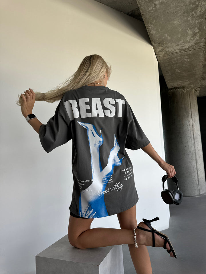 Oversize Beast T-shirt - Anthracite and Blue