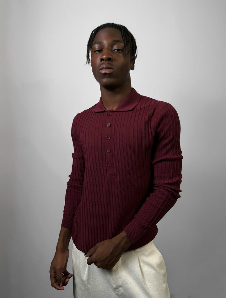 Slim Fit Polo Knit Sweater - Plum