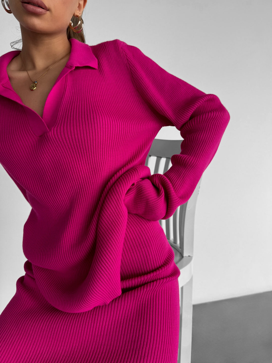 Collar Knit Sweater - Pink
