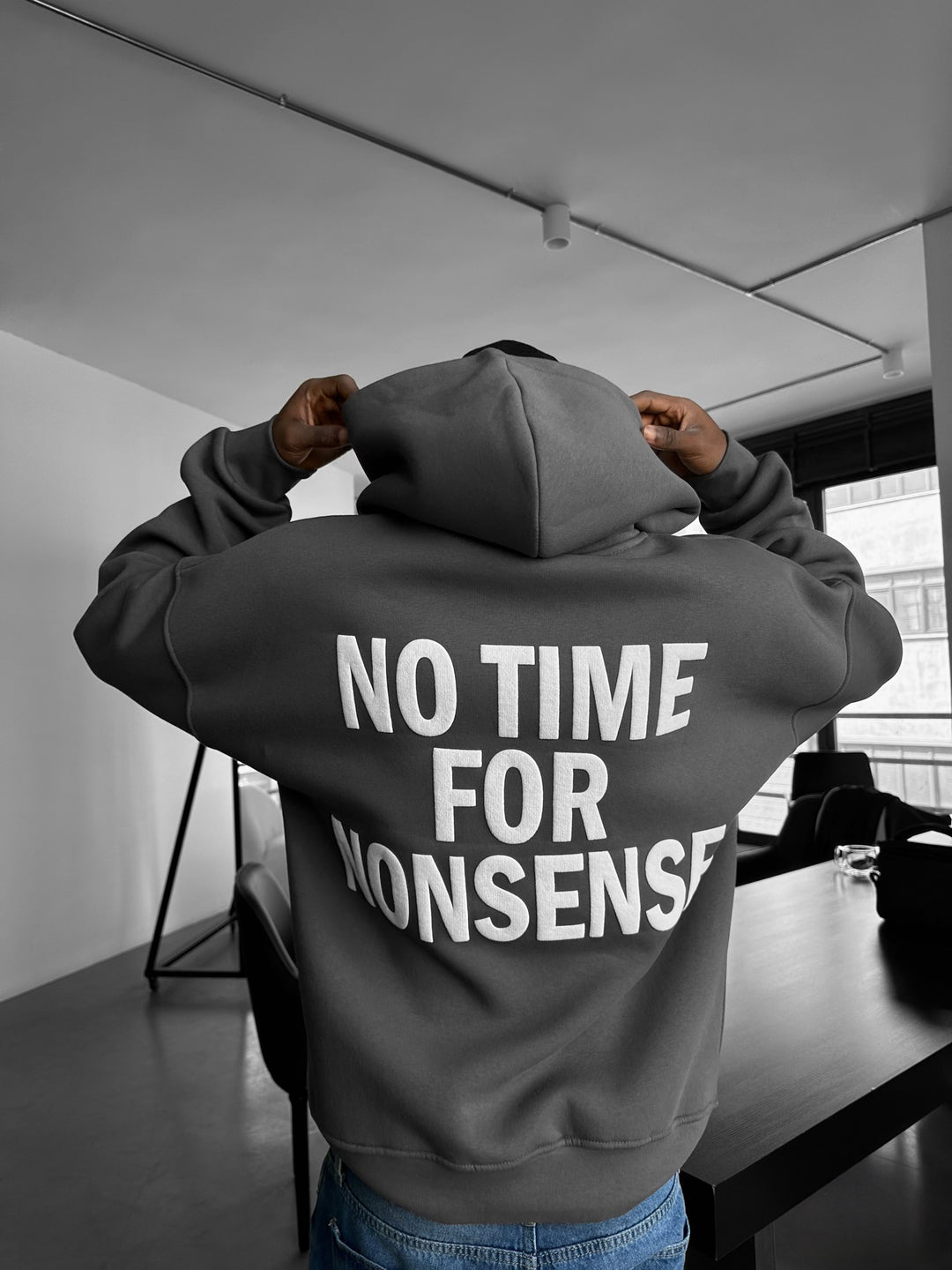Oversize “No Time for Nonsense” Hoodie - Anthracite