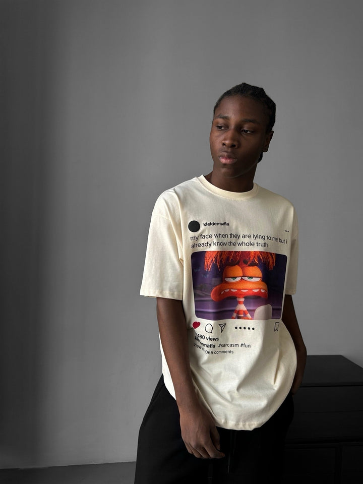 Oversize Sarcasm Post T-Shirt - Antique White