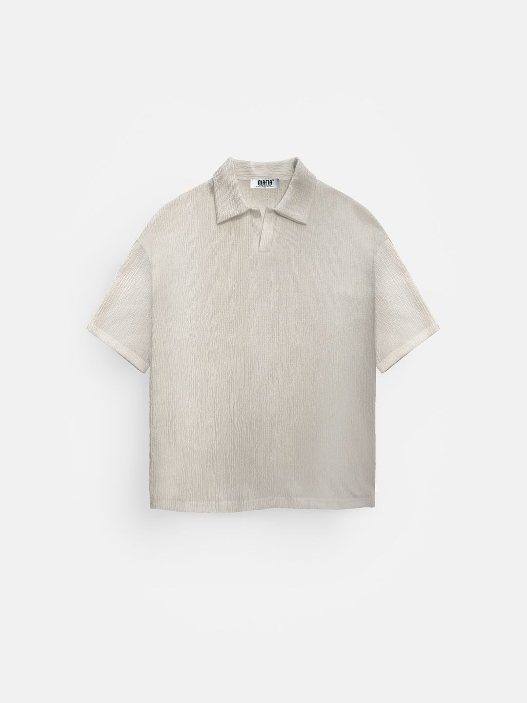 Oversize Crepe Polo T-Shirt - Beige