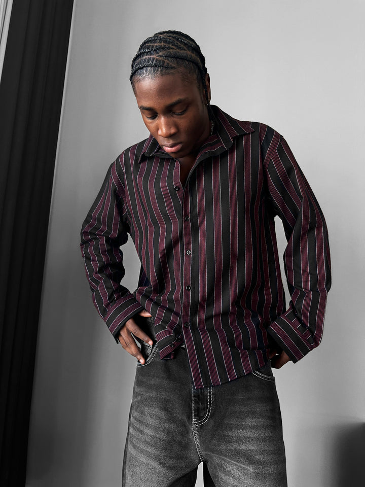 Thick Striped Winter Shirt - Bordeaux