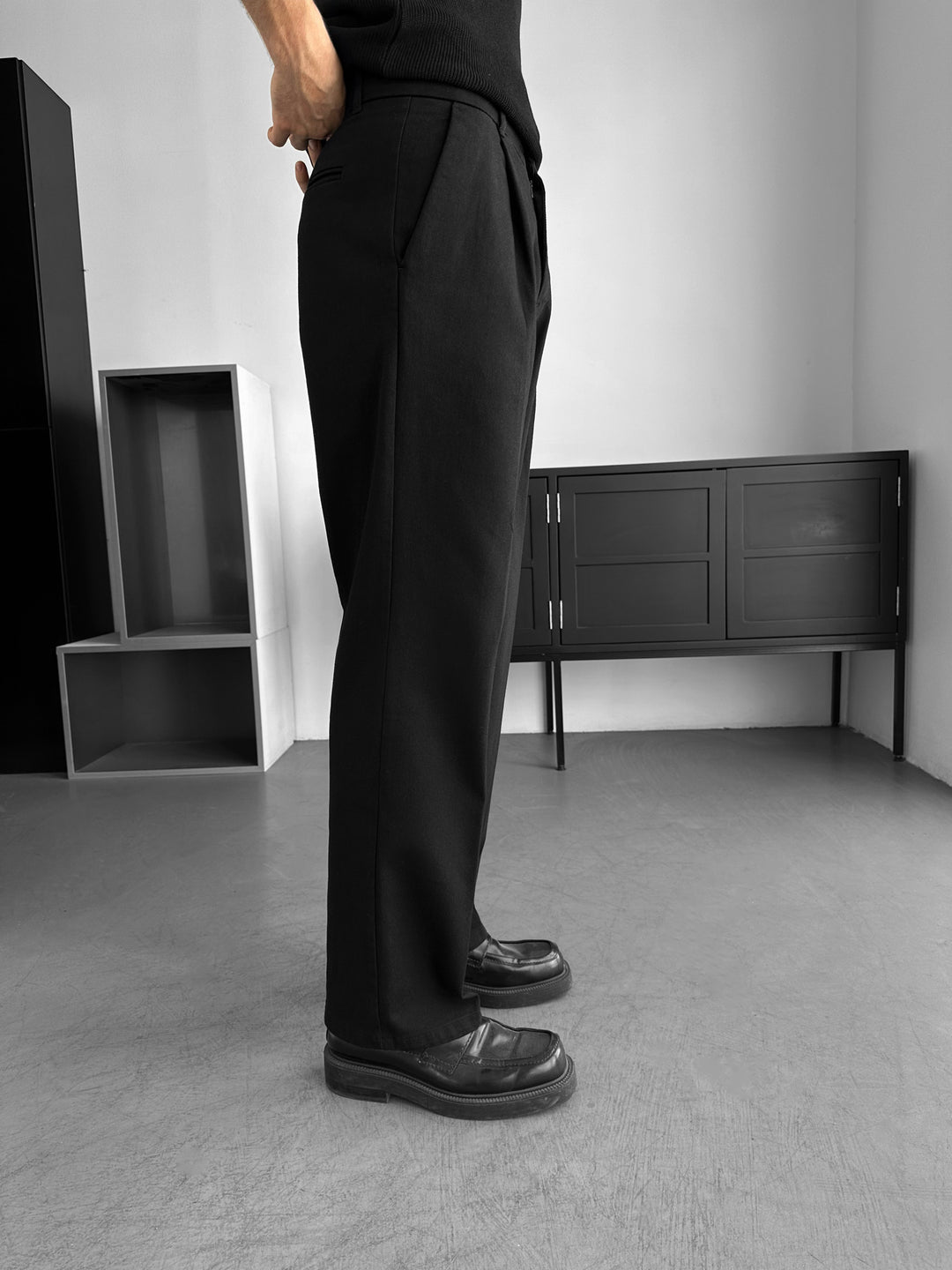 Loose Fit Casual Trousers - Black