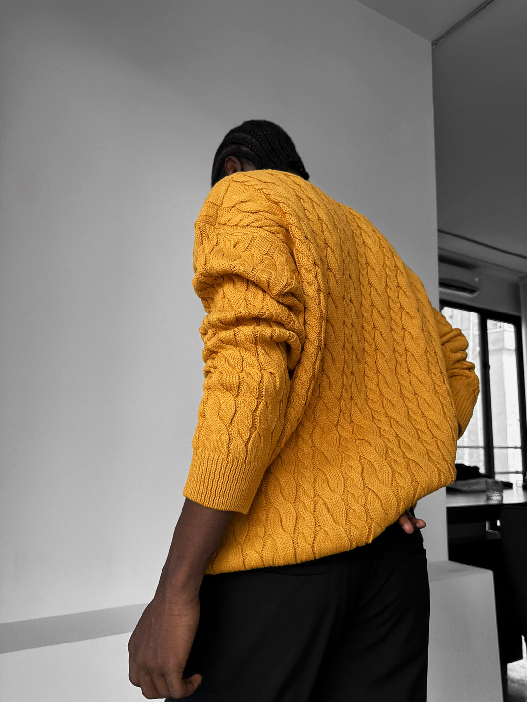 Oversize Knit Braid Sweater - Saffron