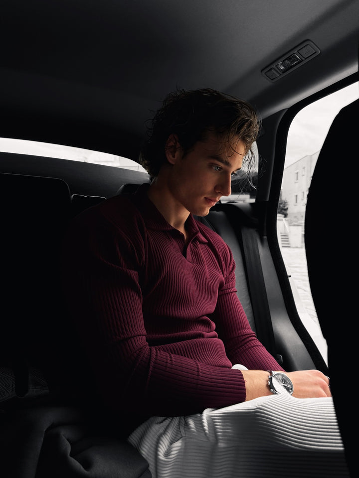 Oversize Ribbed Long Arm Polo T-shirt - Port Royale
