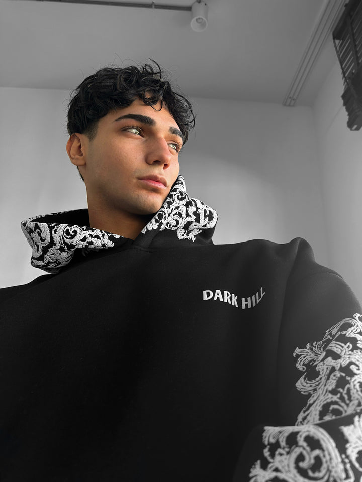 Oversize Carpet Pattern Hoodie - Black and White