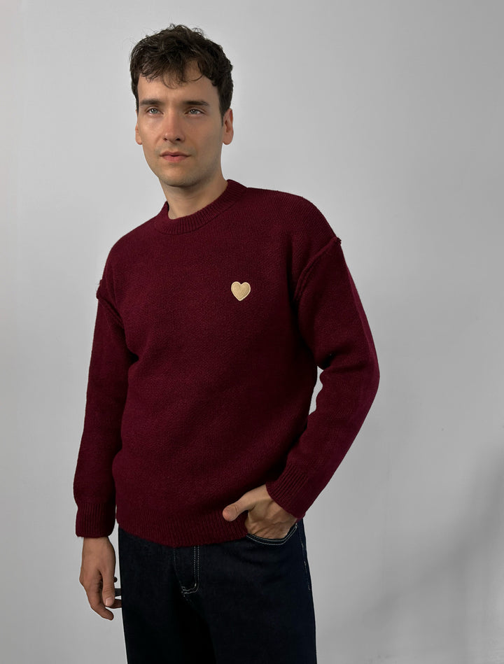 Loose Fit Heart Detail Sweater - Plum