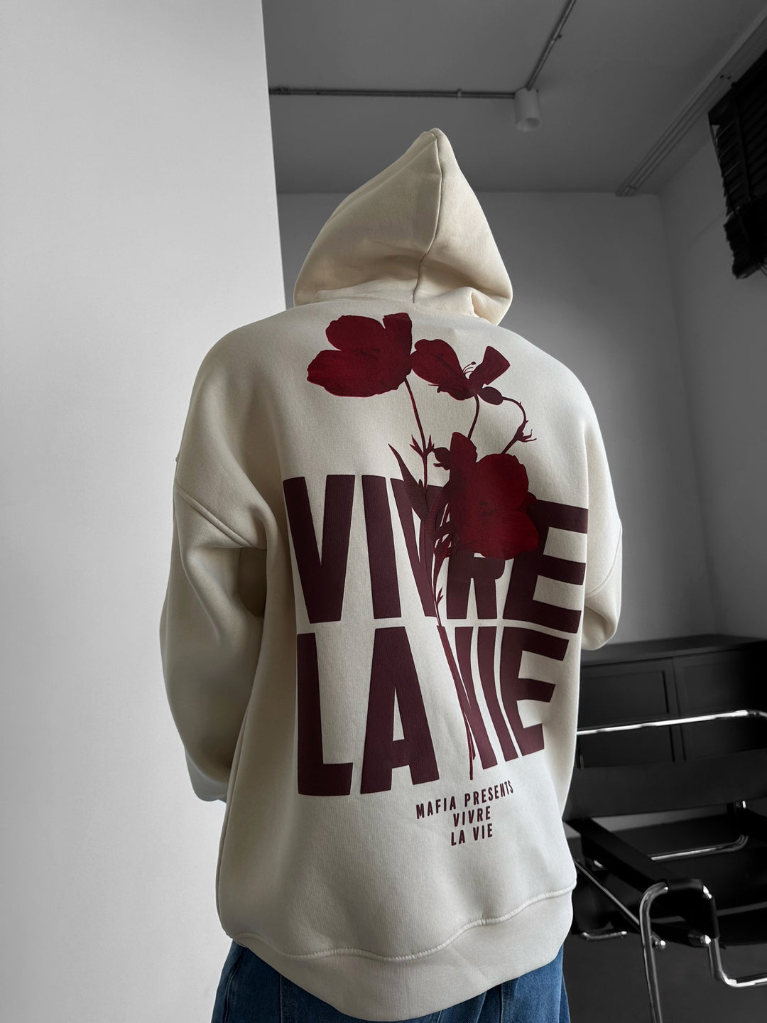 Oversize Vivre La Vie Hoodie - Stone