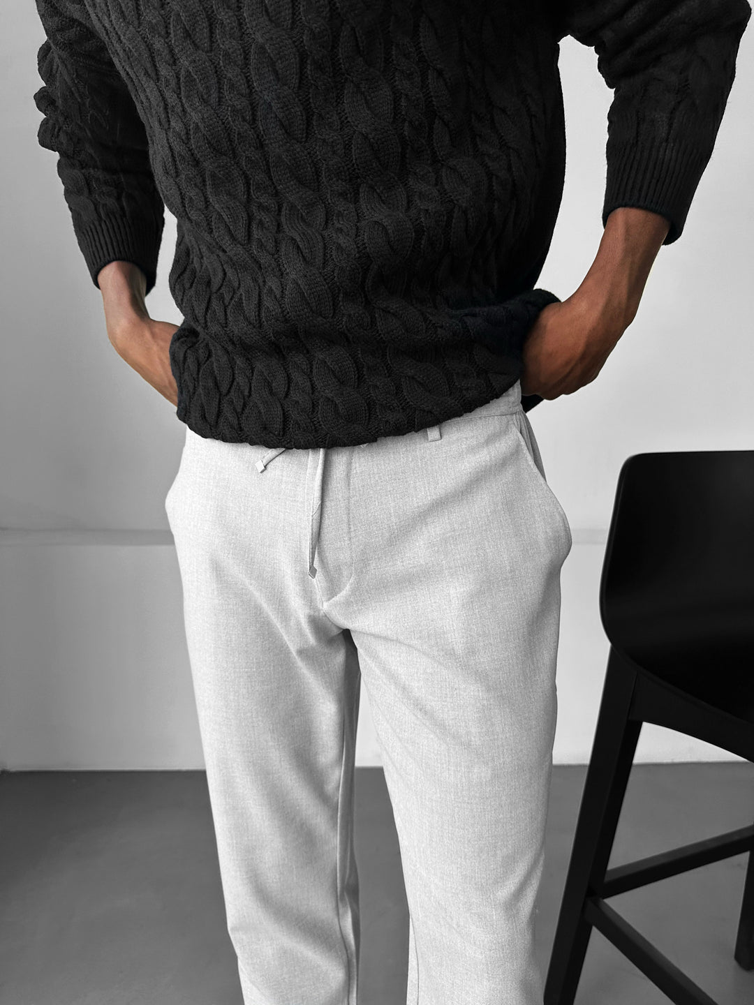 Oversize Knit Braid Sweater - Black