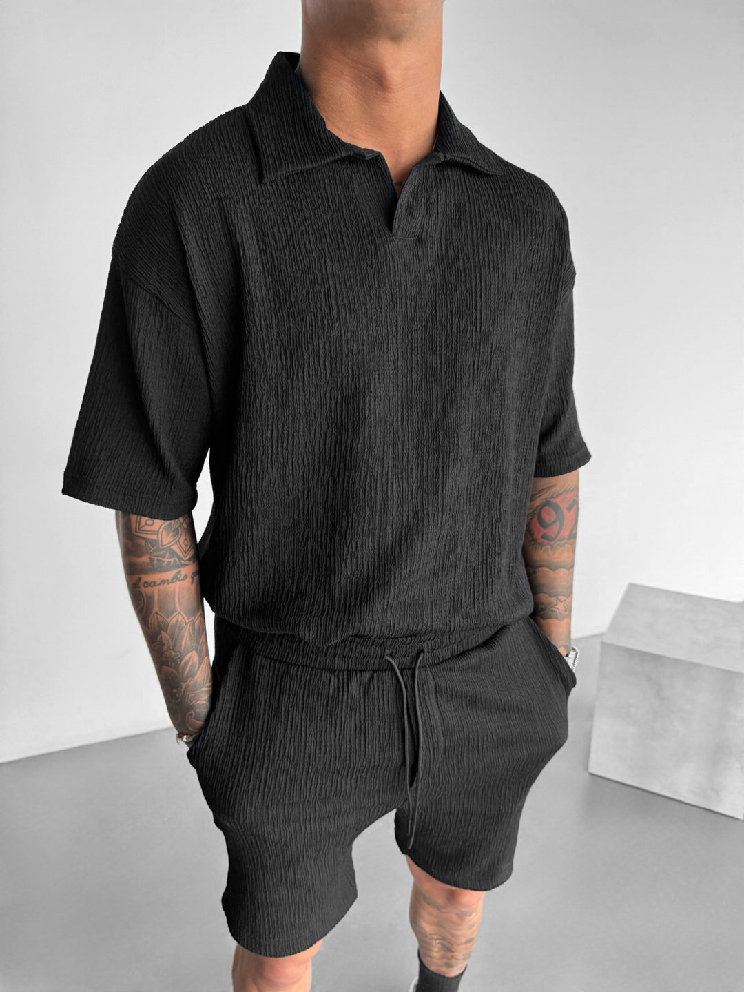 Regular Fit Crepe Polo T-shirt - Black