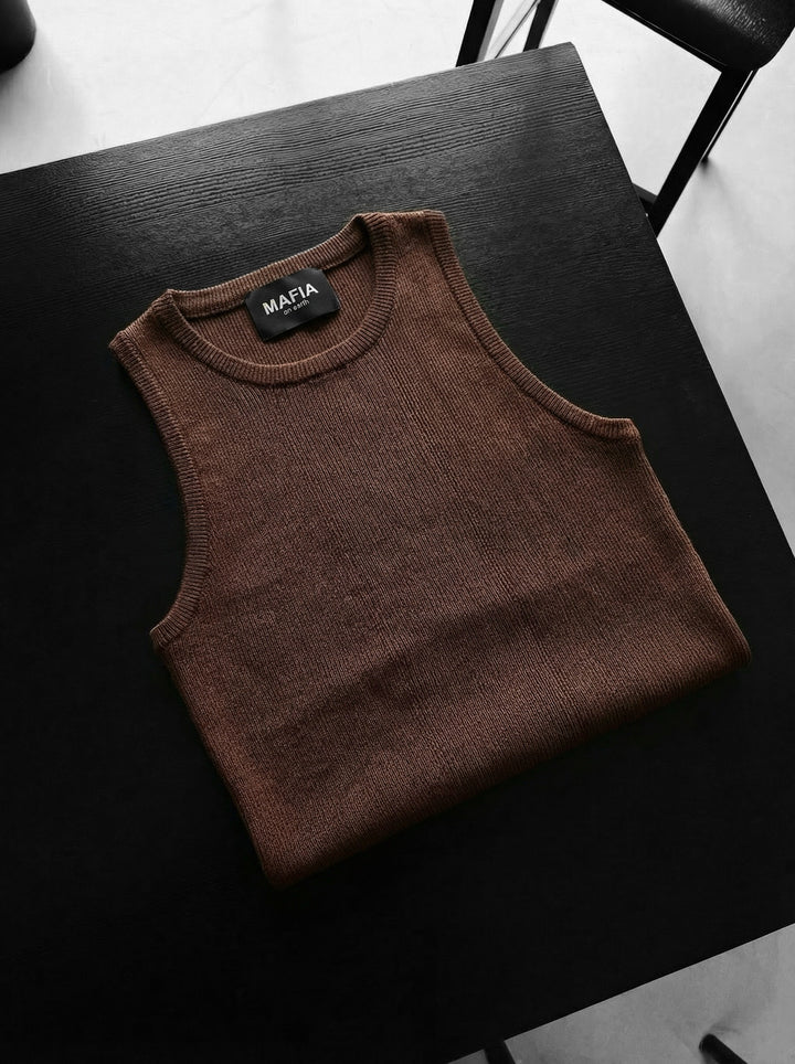 Slim Fit Knit Tanktop - Dark Brown