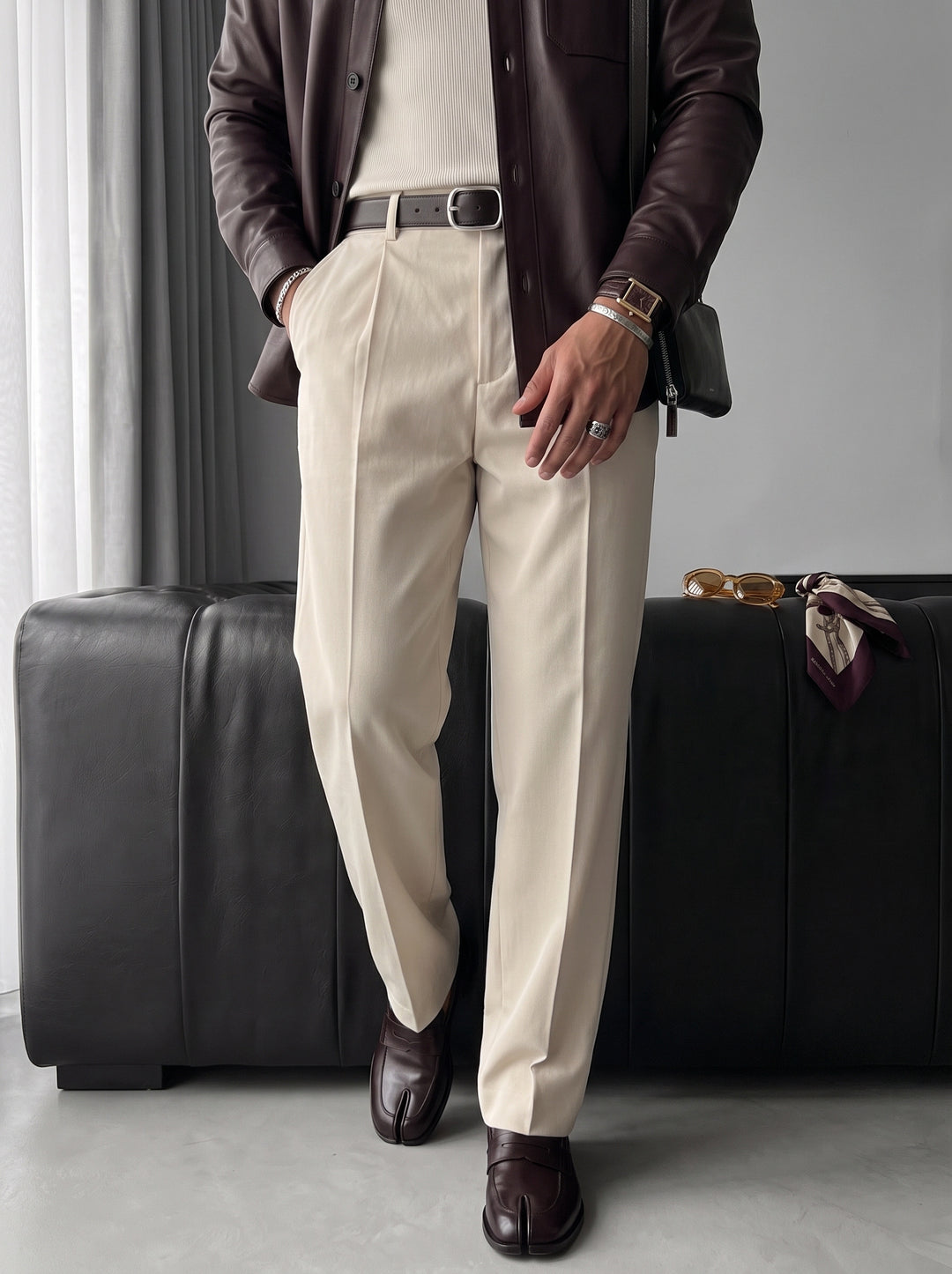 Loose Fit Casual Trousers - Beige